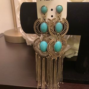 ALDO Silver + Turquoise Chandelier Earrings